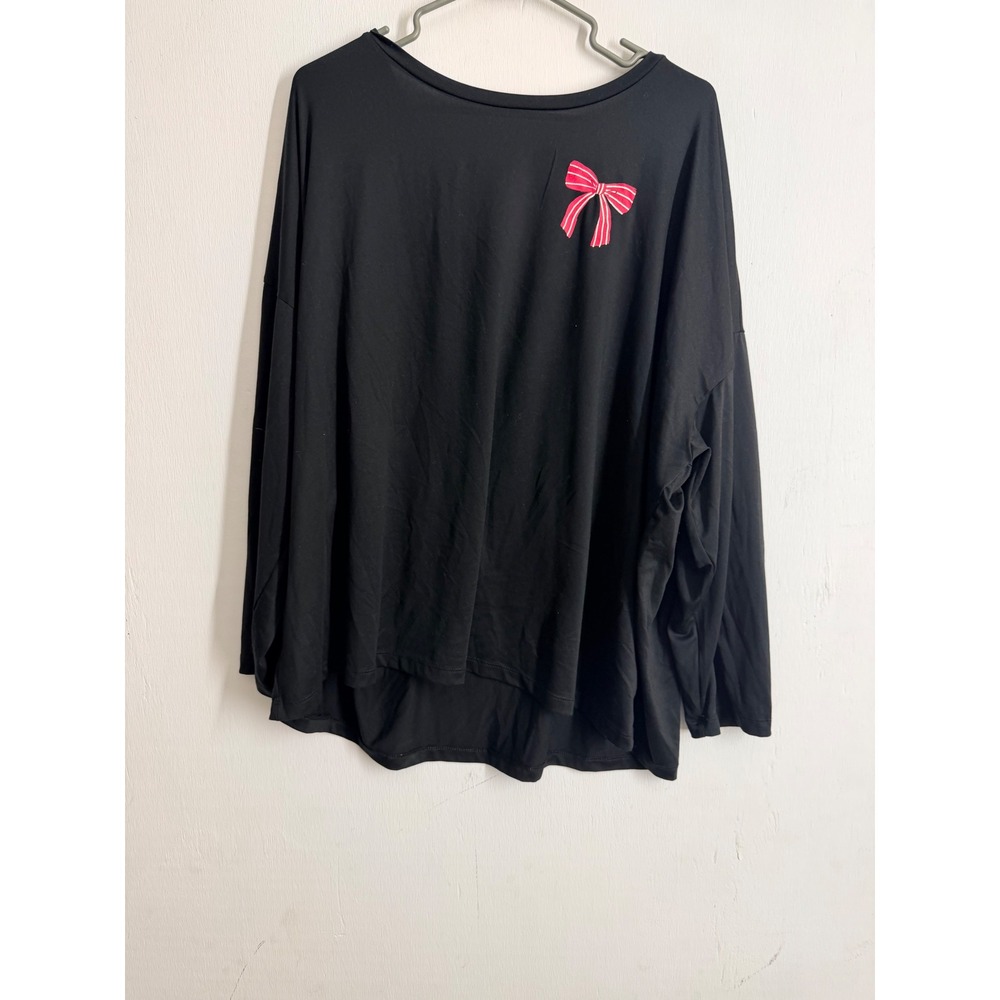 Joyspun Dreamy Soft Black Pajama Top Pink Bow Sleep Shirt Womens 3X 22W-24W